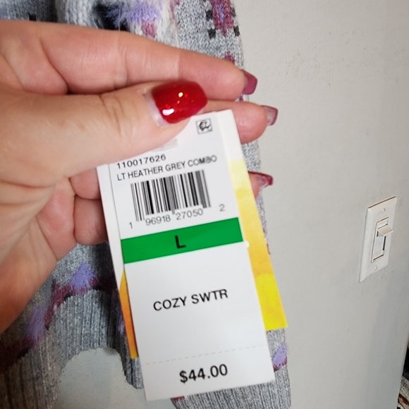 NWT Sugar Moon Juniors' NYC Alliance Fair Isle Sweater Grey Pink Purple Large - Picture 10 of 15